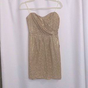 Alexia Admor Nude Beige Gold Lace overlay appliqué strapless sweetheart dress M